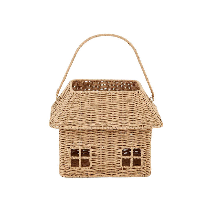 Playful storage basket in the shape of a house