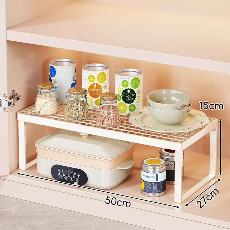 Low-Profile Metal Grid Cabinet Shelf Riser Organizer
