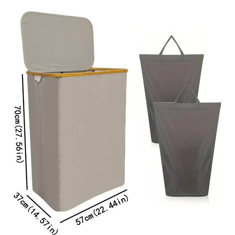Laundry separation system with bamboo lid and multiple compartments