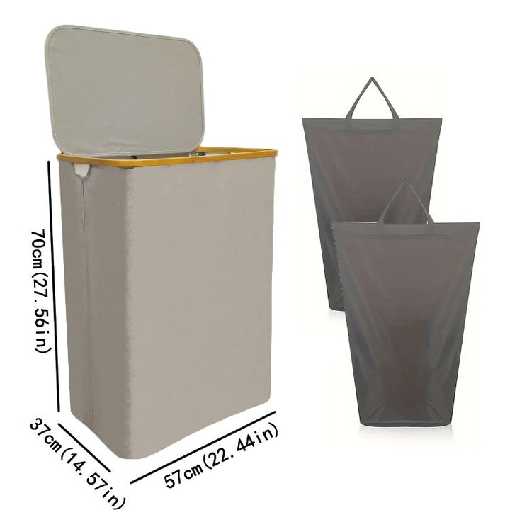 Laundry separation system with bamboo lid and multiple compartments