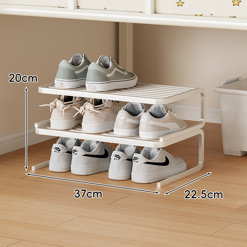 Compact Low-Profile Two-Tier Powder-Coated Metal Shoe Organizer
