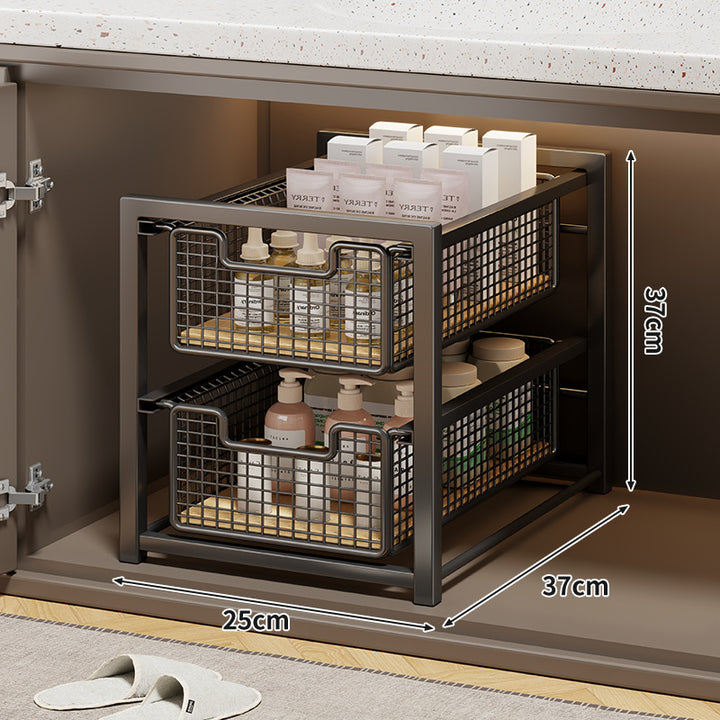Under-Cabinet Sliding Three-Tier Mesh Basket Organizer with Removable Bins