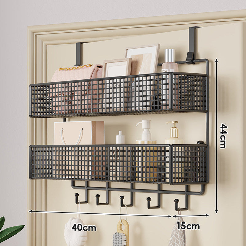 Over-Door Double-Tier Grid Hanging Storage Basket