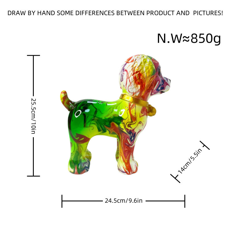 Artistic dog sculpture with colorful design