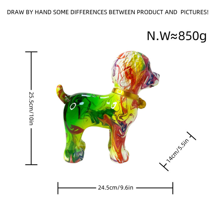 Artistic dog sculpture with colorful design