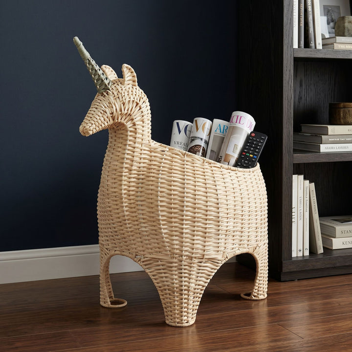 Playful storage basket in unicorn shape