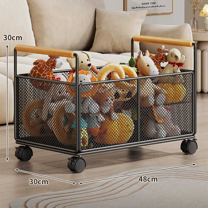 Breathable Diamond Mesh Toy & Home Storage Bin with Ergonomic Wooden Top Handles