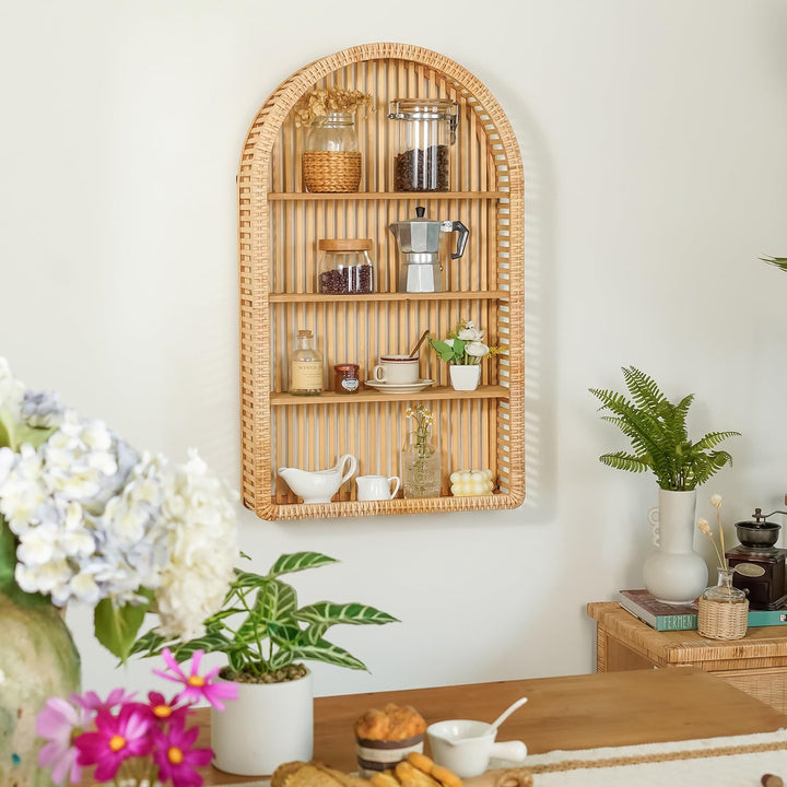 Round Wall Shelf Made of Natural Rattan