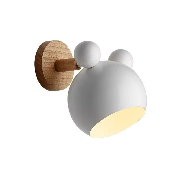 Children's decorative wall lamp with wooden background and bear ears