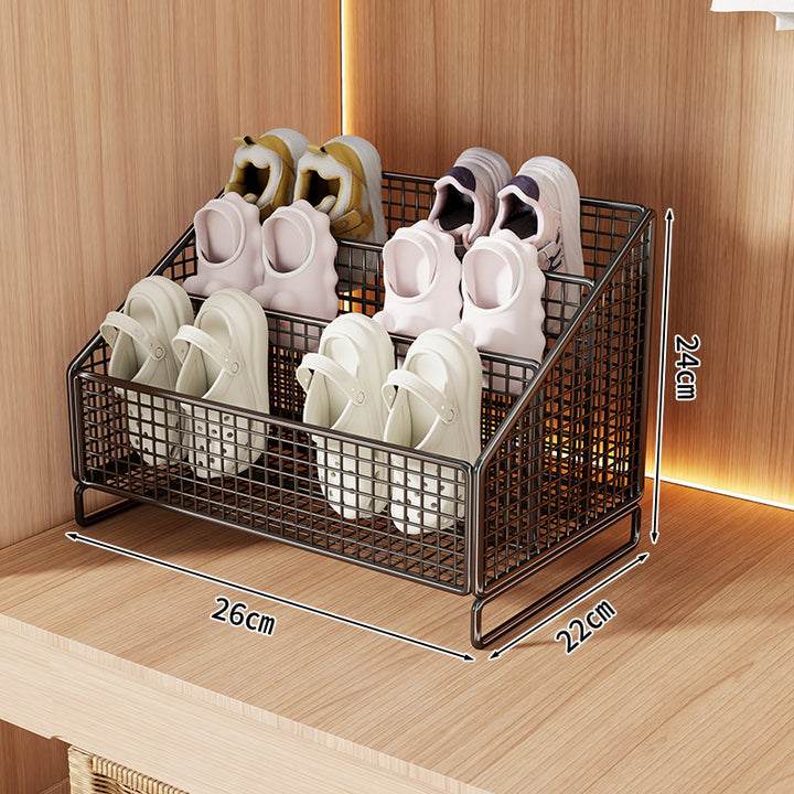 Compact Angled Tri-Level Mesh Slipper and Small Shoe Organizer Bin