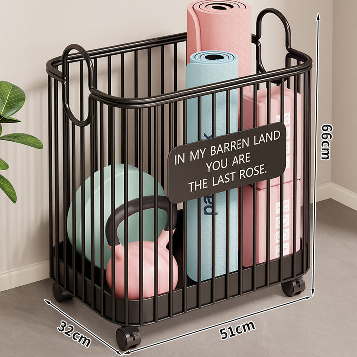 Rolling Vertical Fitness Storage Cart with Handle Hooks and Locking Casters