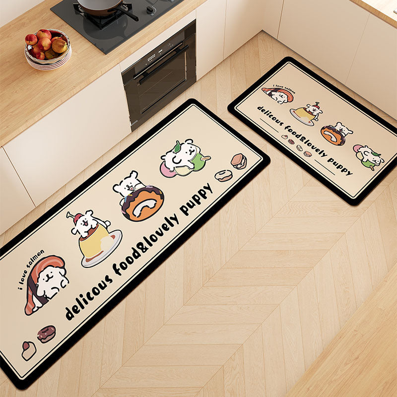 Cartoon Puppy Anti-Fatigue Kitchen Mat Set with Non-Slip Backing