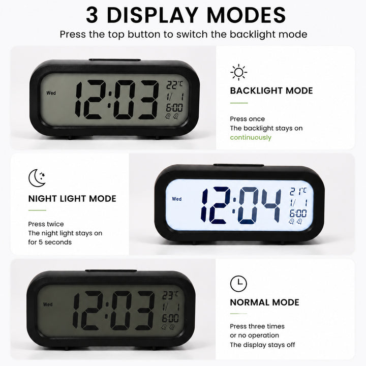 Digital alarm clock with temperature sensor and large LED display