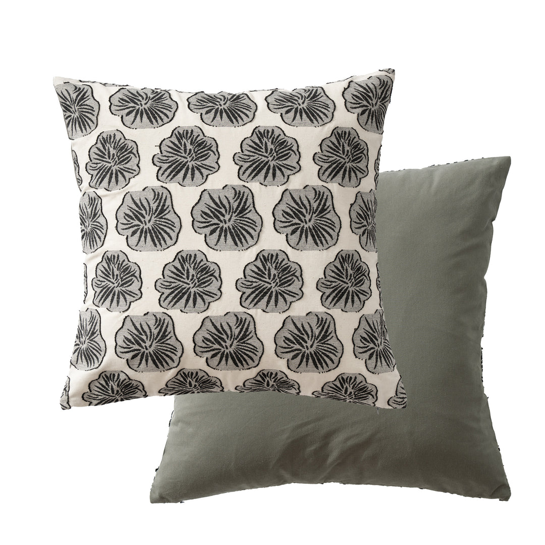 Decorative embroidered cushion cover made of cotton-linen with floral relief pattern