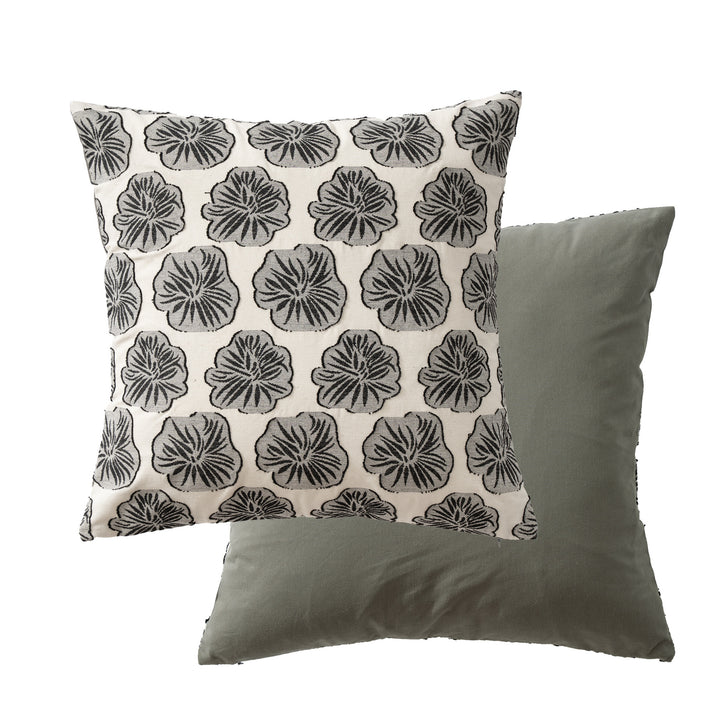Decorative embroidered cushion cover made of cotton-linen with floral relief pattern