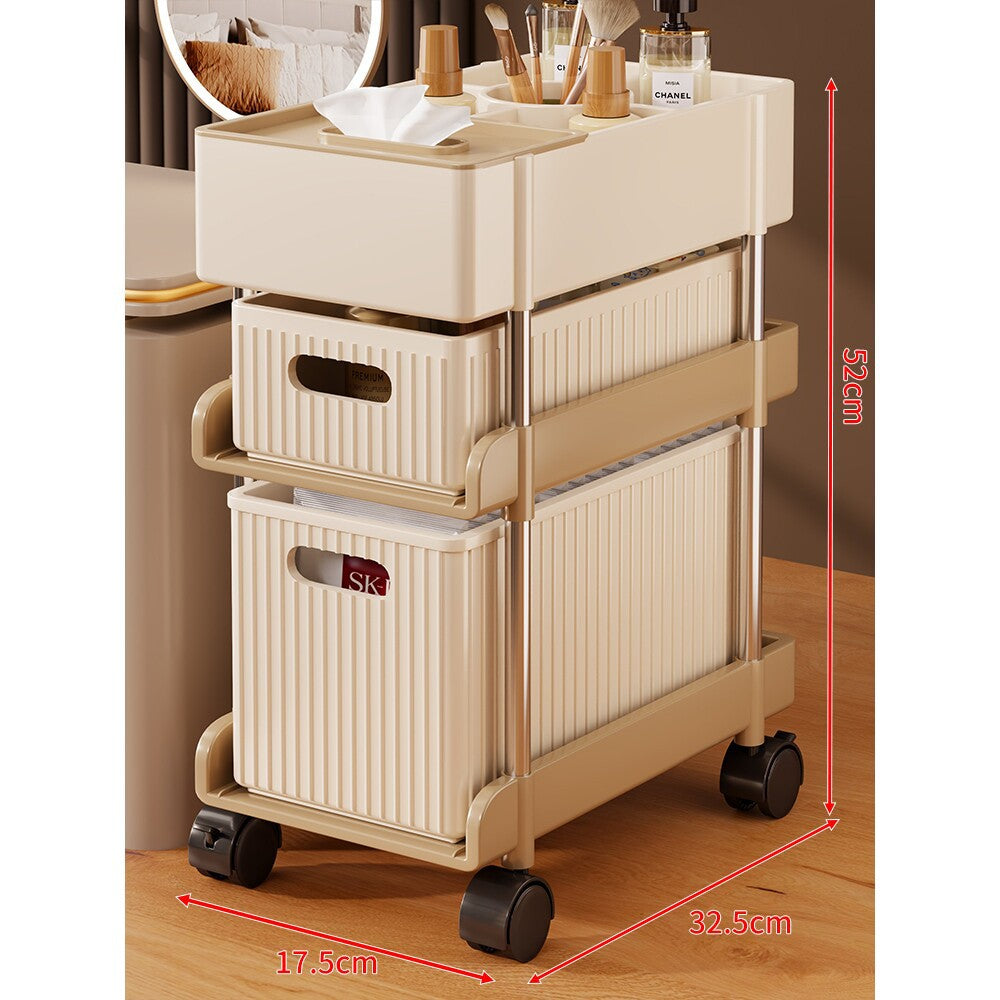 Tiered Vertical Cosmetic and Bathroom Storage Drawer Organizer with Removable Bins and Carry Handles