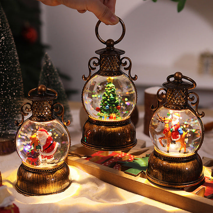 Nostalgic Christmas lantern with movable snowman scene