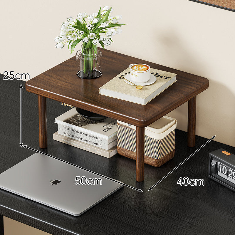 Compact Solid Wood Elevated Desk Display Stand with Under-Shelf Storage and Rounded Leg Design