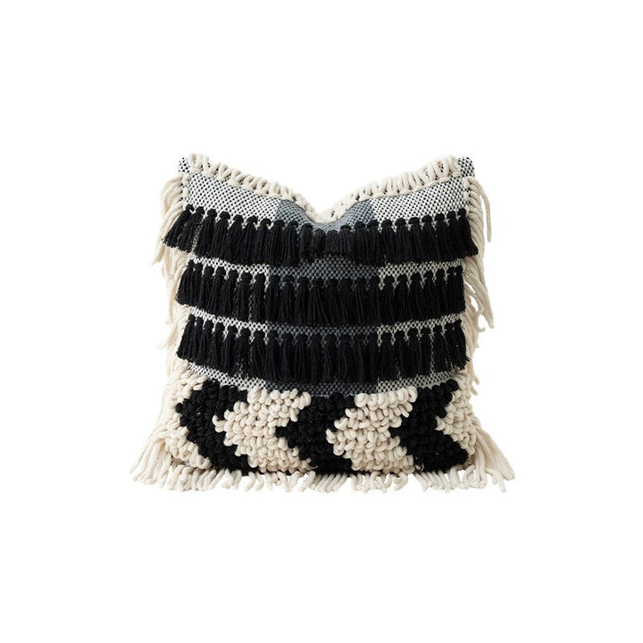 Boho cushion cover with macrame, tassels and relief texture