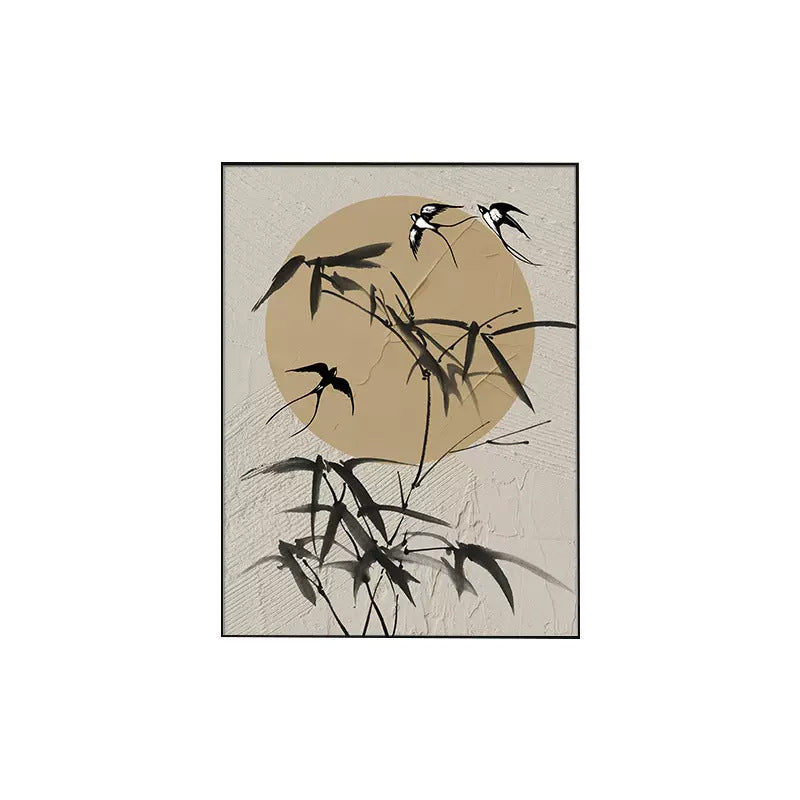Decorative Wall Art with Bamboo and Bird Motif