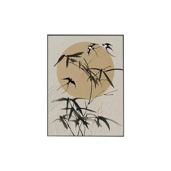 Decorative Wall Art with Bamboo and Bird Motif