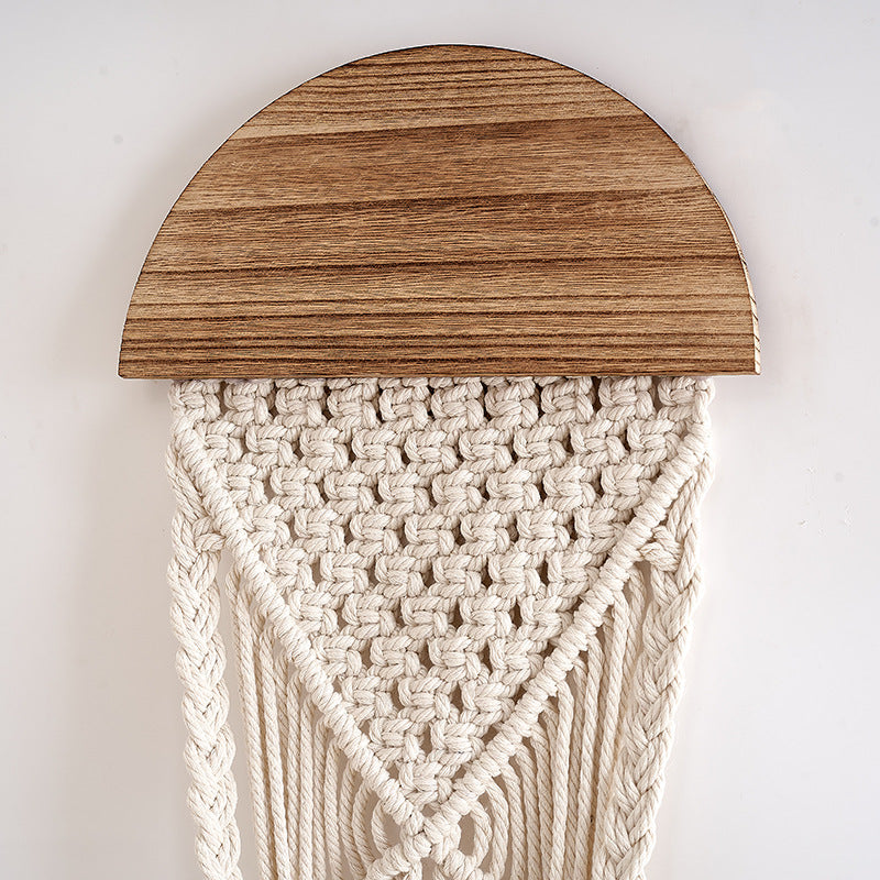 Decorative Macrame Wall Hanging with Wooden Accents