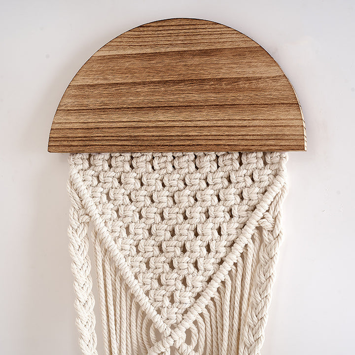 Decorative Macrame Wall Hanging with Wooden Accents