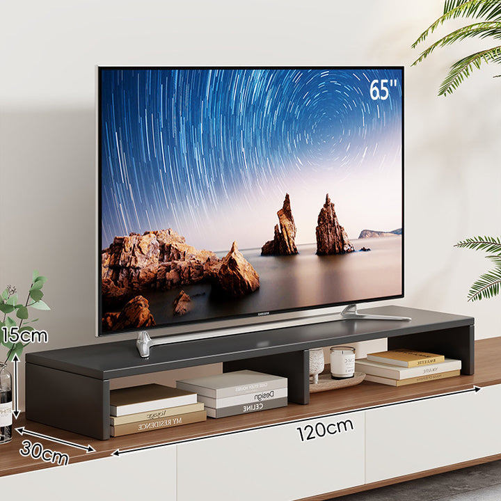 Low-Profile TV Stand Riser with Dual Open Storage Compartments