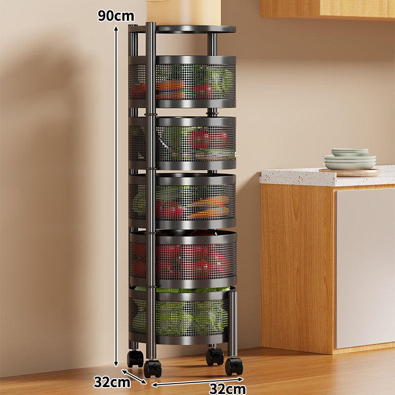Narrow Corner Rolling Mesh Pantry Organizer Cart with Multi-Tier Deep Ventilated Baskets and Locking Casters