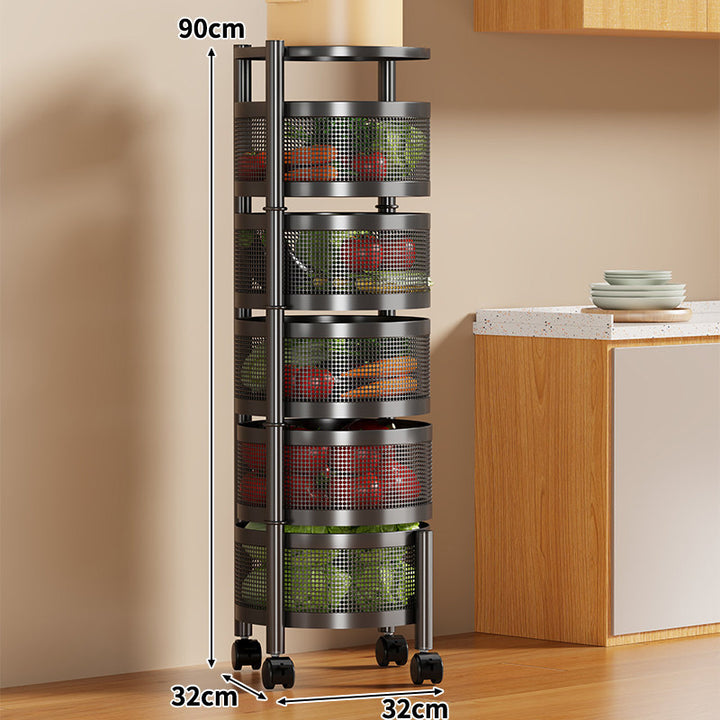 Narrow Corner Rolling Mesh Pantry Organizer Cart with Multi-Tier Deep Ventilated Baskets and Locking Casters