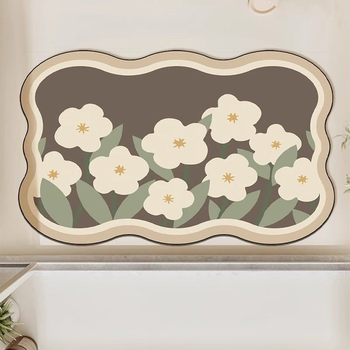 Cloud-Shaped Low-Pile Absorbent Floor Mat with Non-Slip Backing and Flower Print