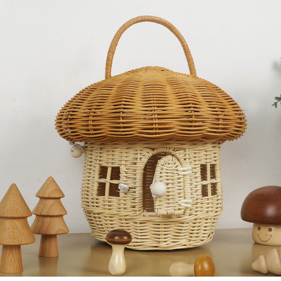 Playful storage basket in mushroom design