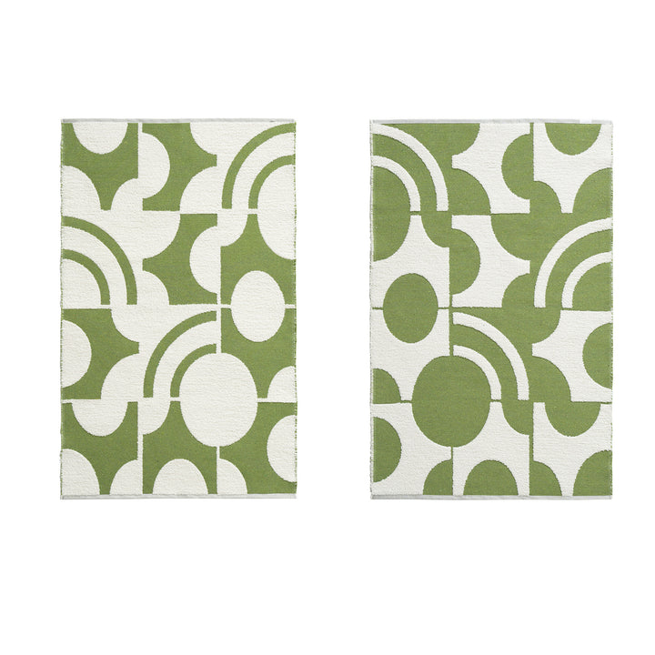 Modern runner rug with graphic checkerboard pattern and short pile structure