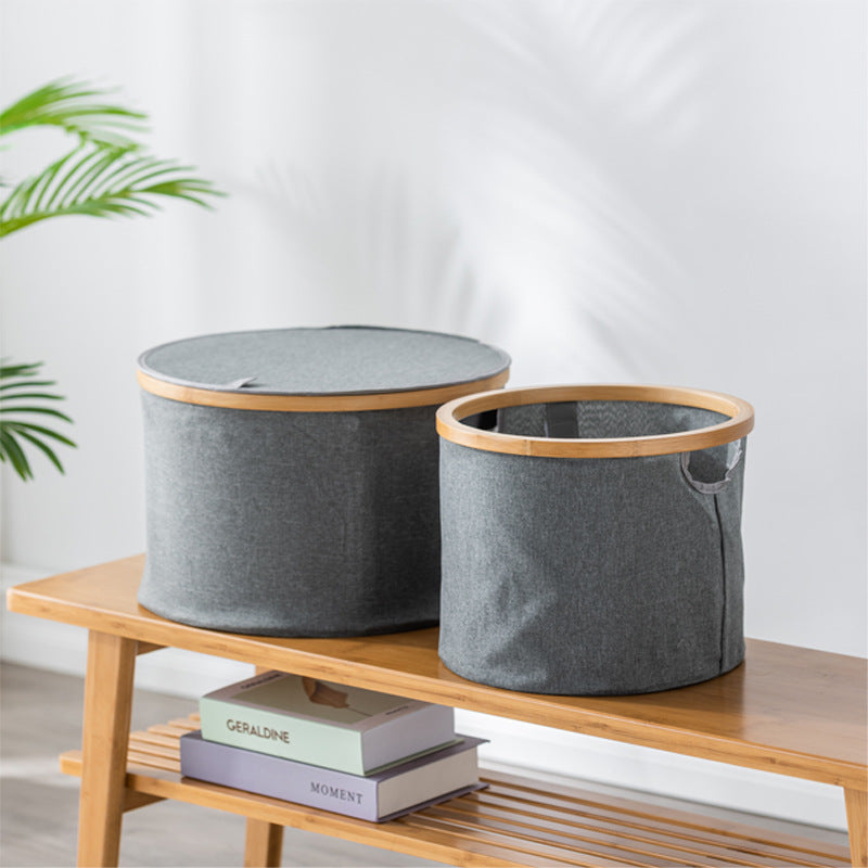 Storage basket with sturdy bamboo lid