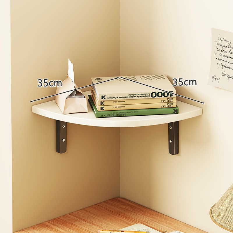 Triangular Floating Corner Shelf with Wood-Effect Surface & Heavy-Duty Metal Brackets