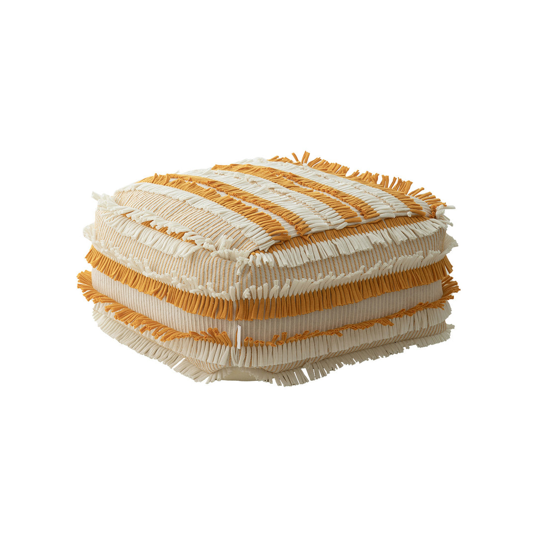 Boho-Pouf floor cushion with textured fringe surface
