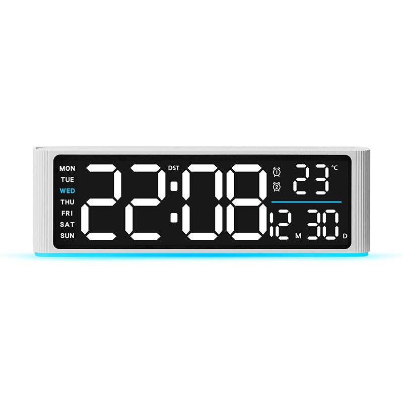 Digital LED alarm clock with temperature and day of week display