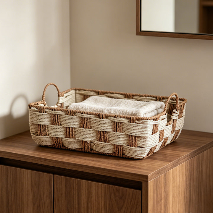 Storage basket made of woven material