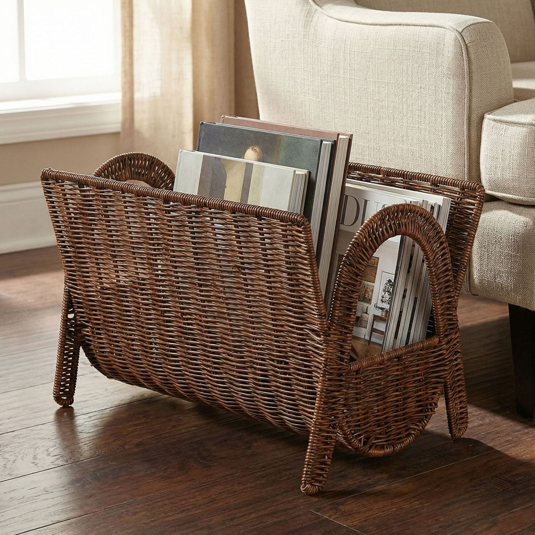Stylish magazine holder made of woven material