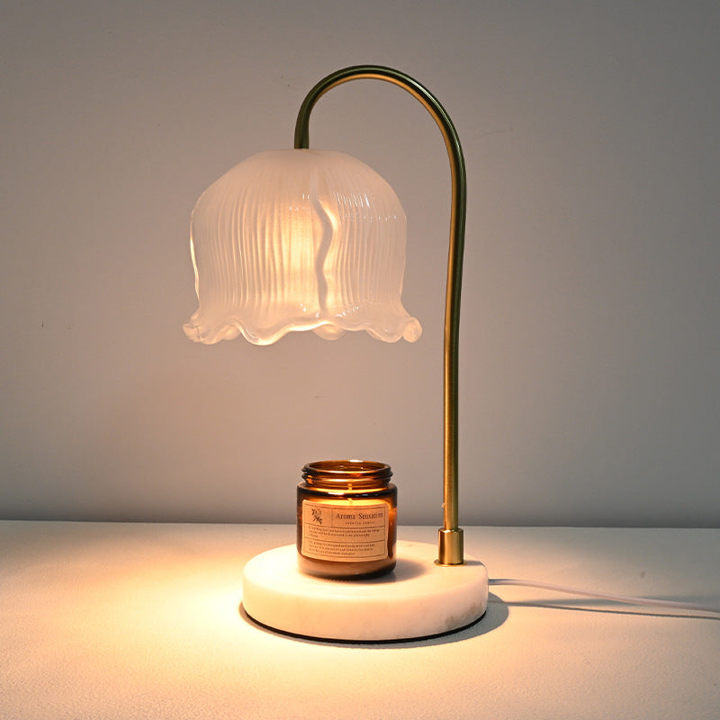Vintage-Glass-Bell-Shade Marble-Base Table Lamp