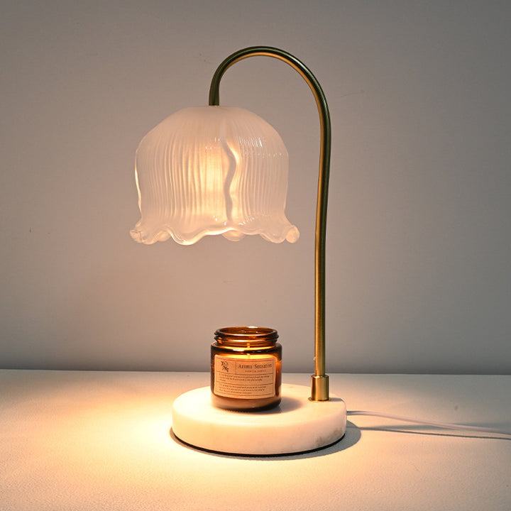 Vintage-Glass-Bell-Shade Marble-Base Table Lamp