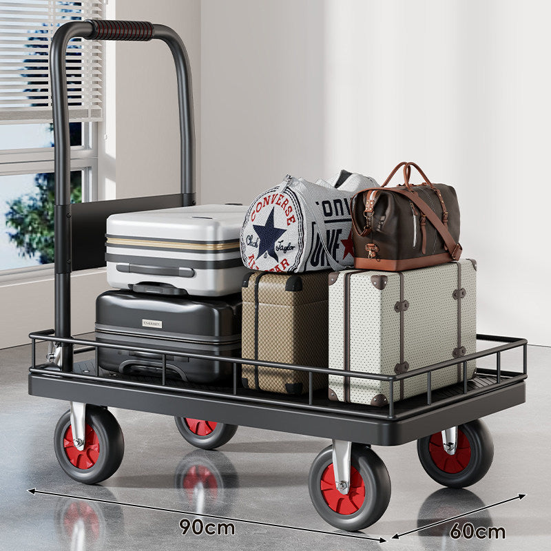 Heavy-Duty Platform Luggage Cart with Raised Safety Rail and Ergonomic Padded Handle