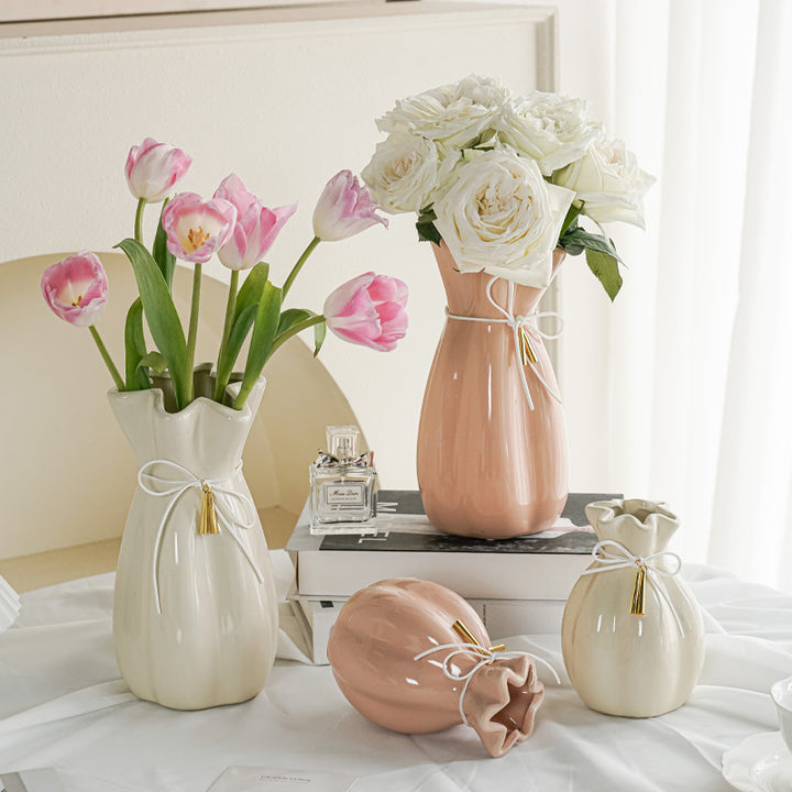 Artistic ceramic vase with decorative bow decoration