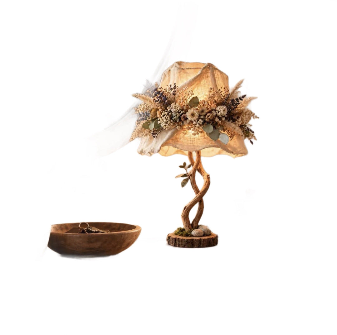 Decorative table lamp with floral elements
