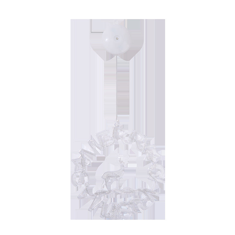 Festive Warm White LED Hanging Window Ornament Set with Reindeer Star Tree Wreath
