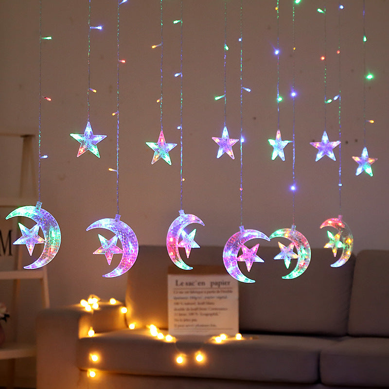 LED Acrylic Hanging Christmas Curtain Light Set with Reindeer Tree Bell and Star Ornaments