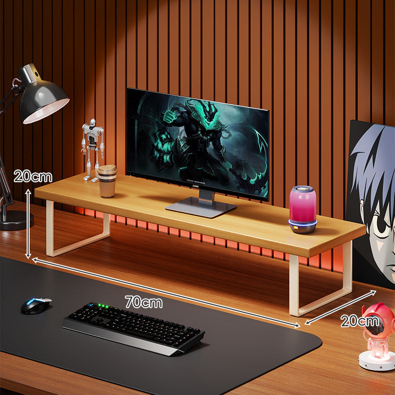 Elevated Solid Wood Ergonomic Monitor Riser Shelf with Metal Frame Stand