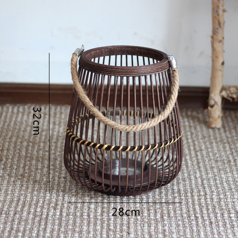 Stylish lantern made of rattan with wooden frame