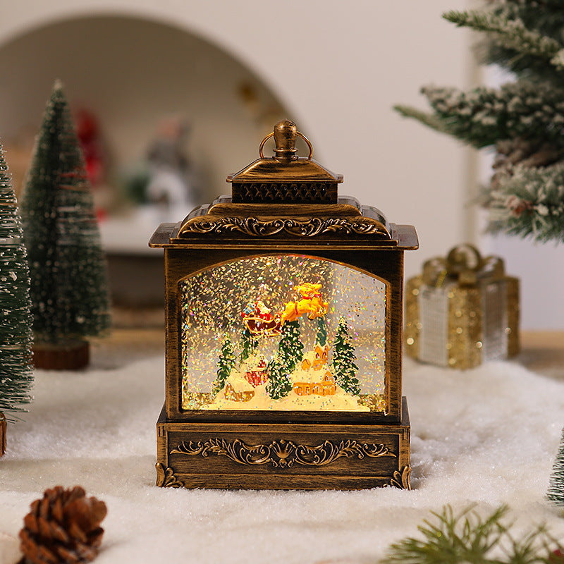 Nostalgic Christmas lantern with moving snowfall scene