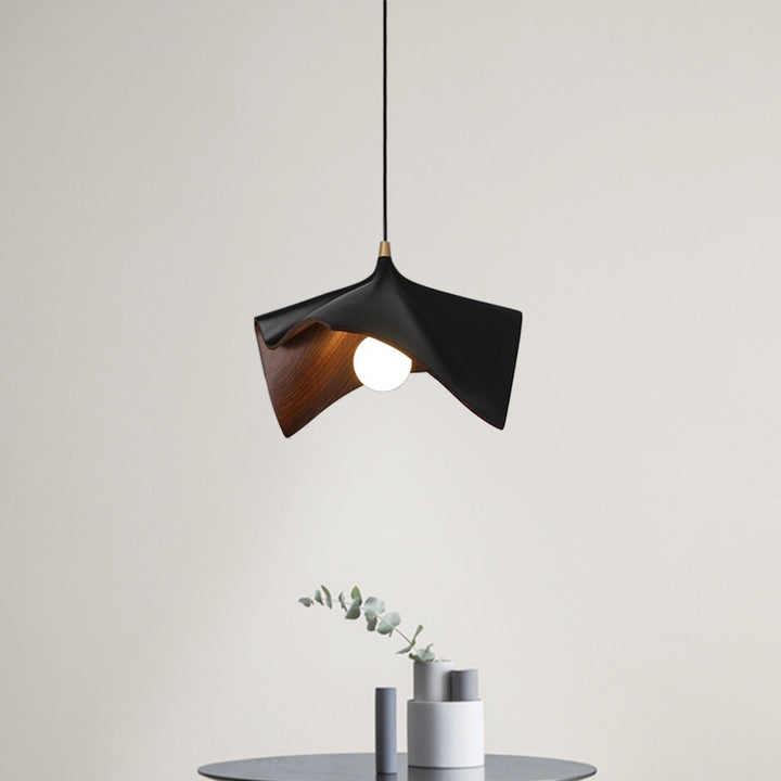 Organic Curved Wood-Look Resin Pendant Light with Draped Petal Shade